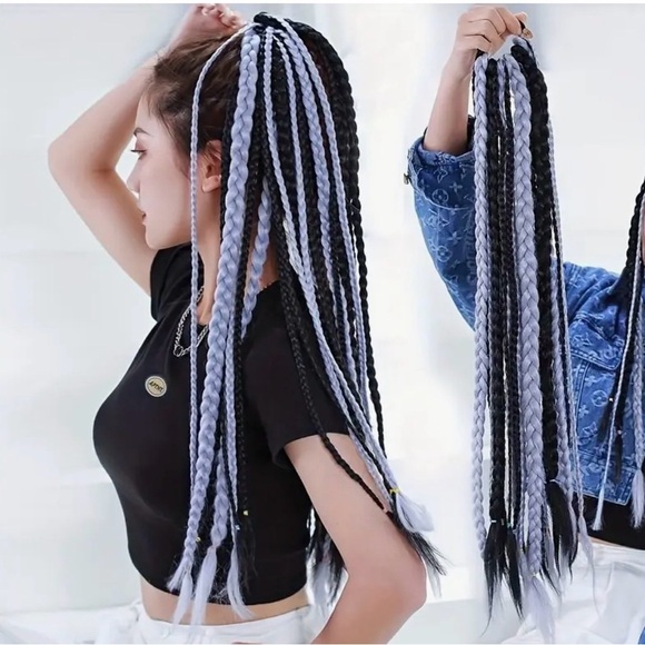 None Other - Black and Gray Braided Hair Extension Pony